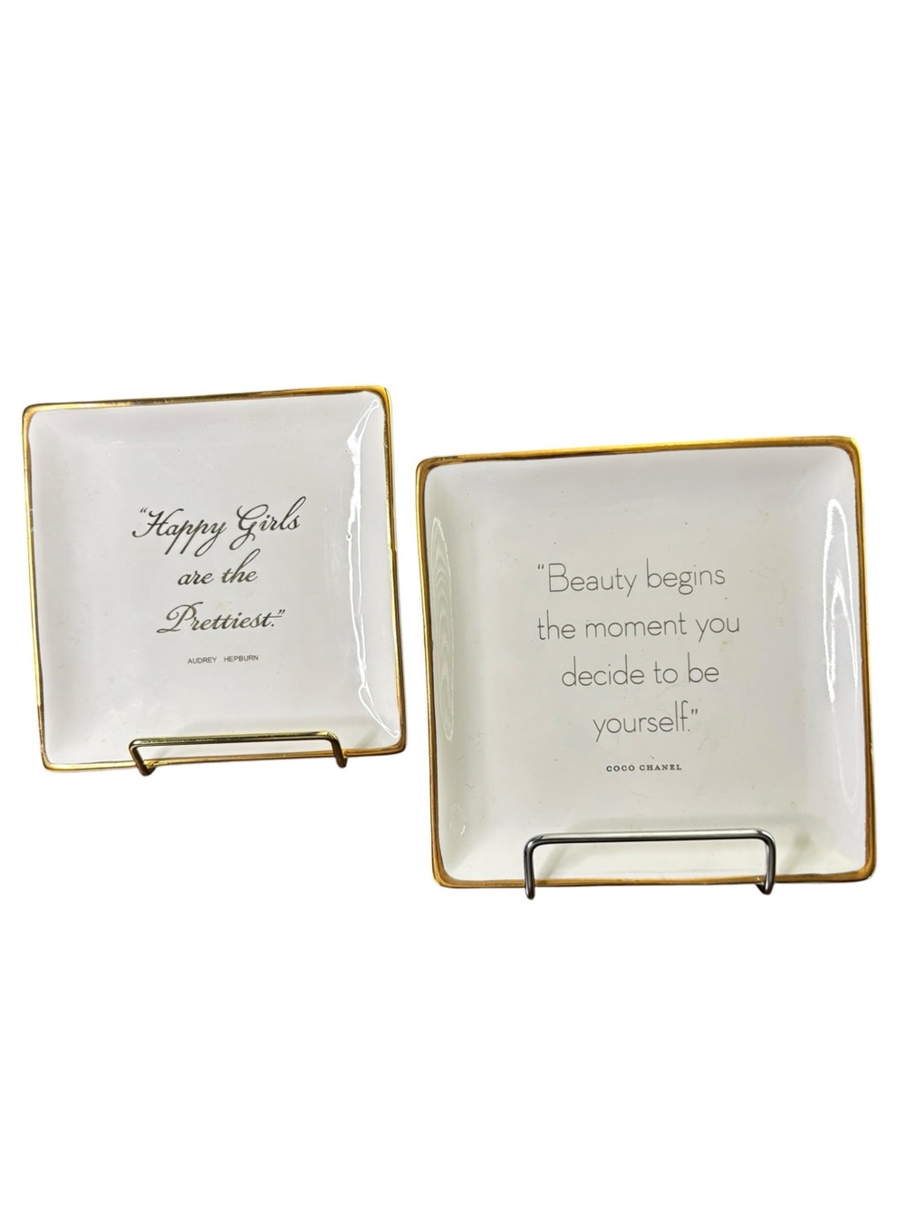 Z Gallerie Coco Chanel & Audrey Hepburn Quote Trinket Dish Set –Gold Trim Vanity